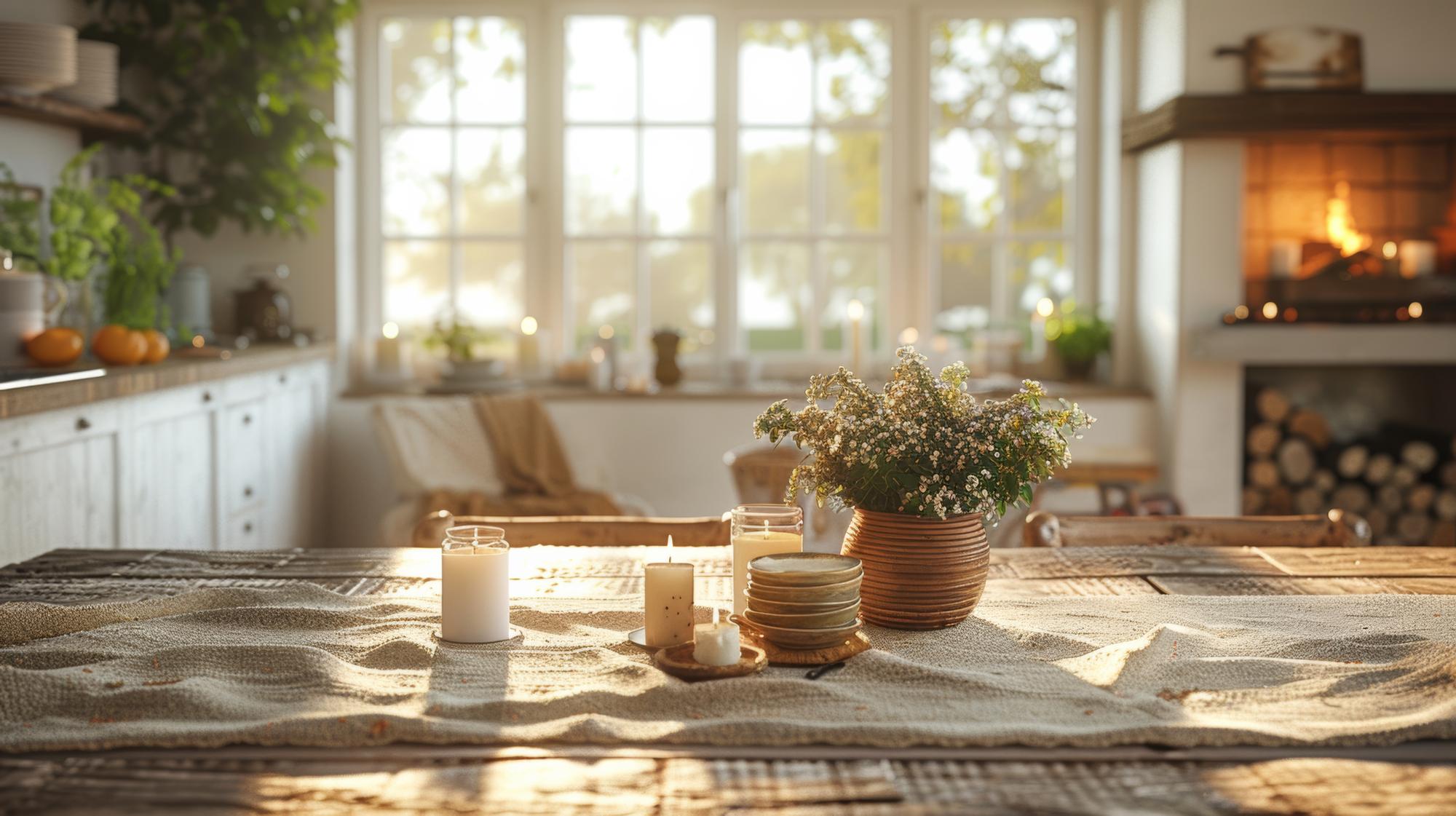 Cozy kitchen interior with wooden table