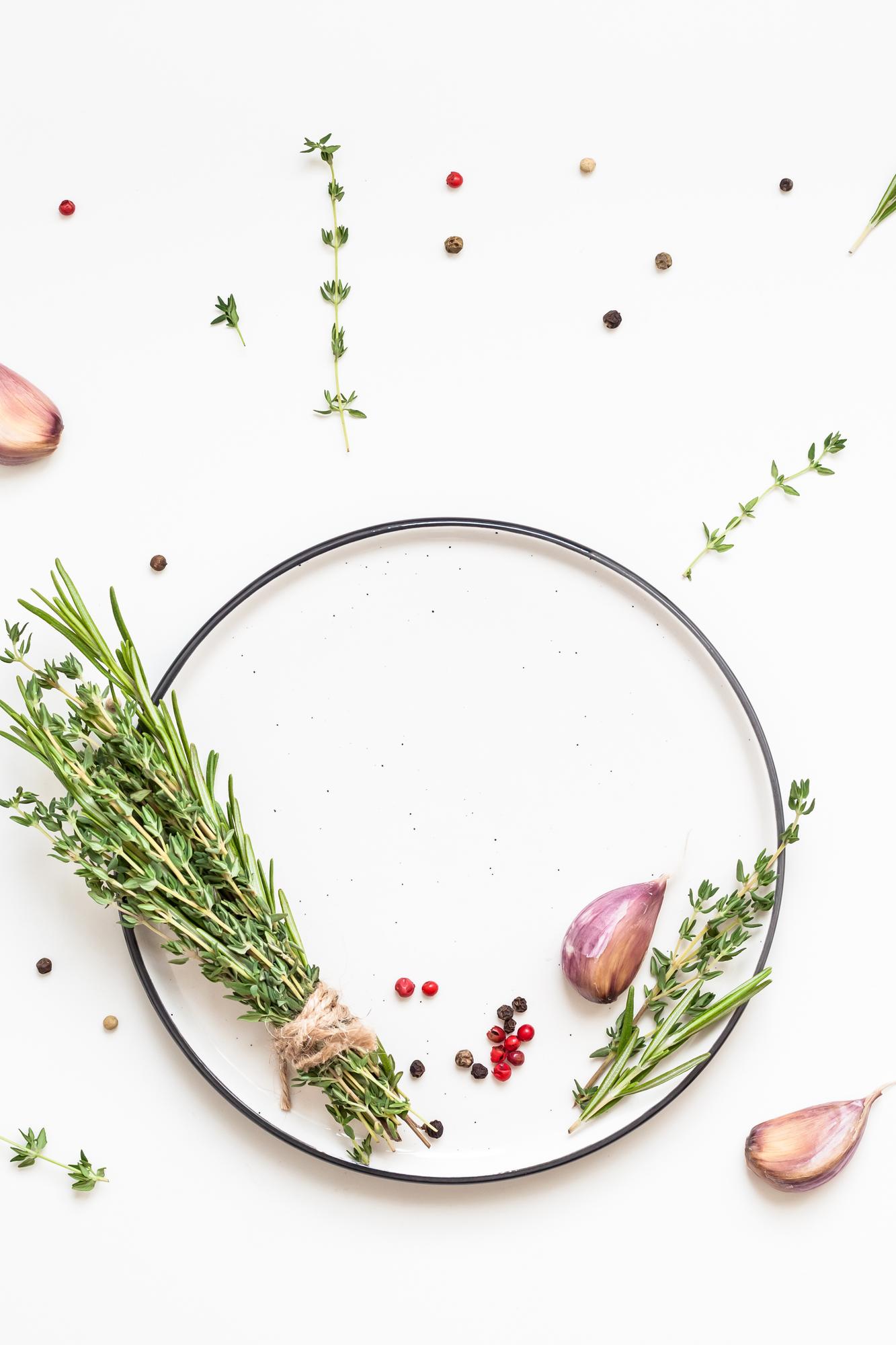 Plated seasonal entrée with herbs